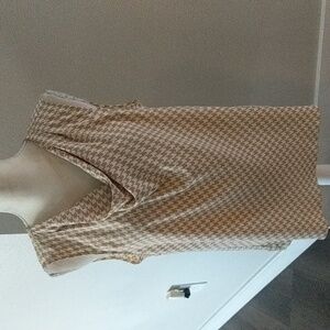 Talbots Tan Houndstooth Draped Cowl Neck Size 14